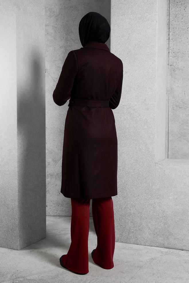 Vêtements hijab NOIR TRENCH-COAT CEINTURÉ 10932 - ALVİNA