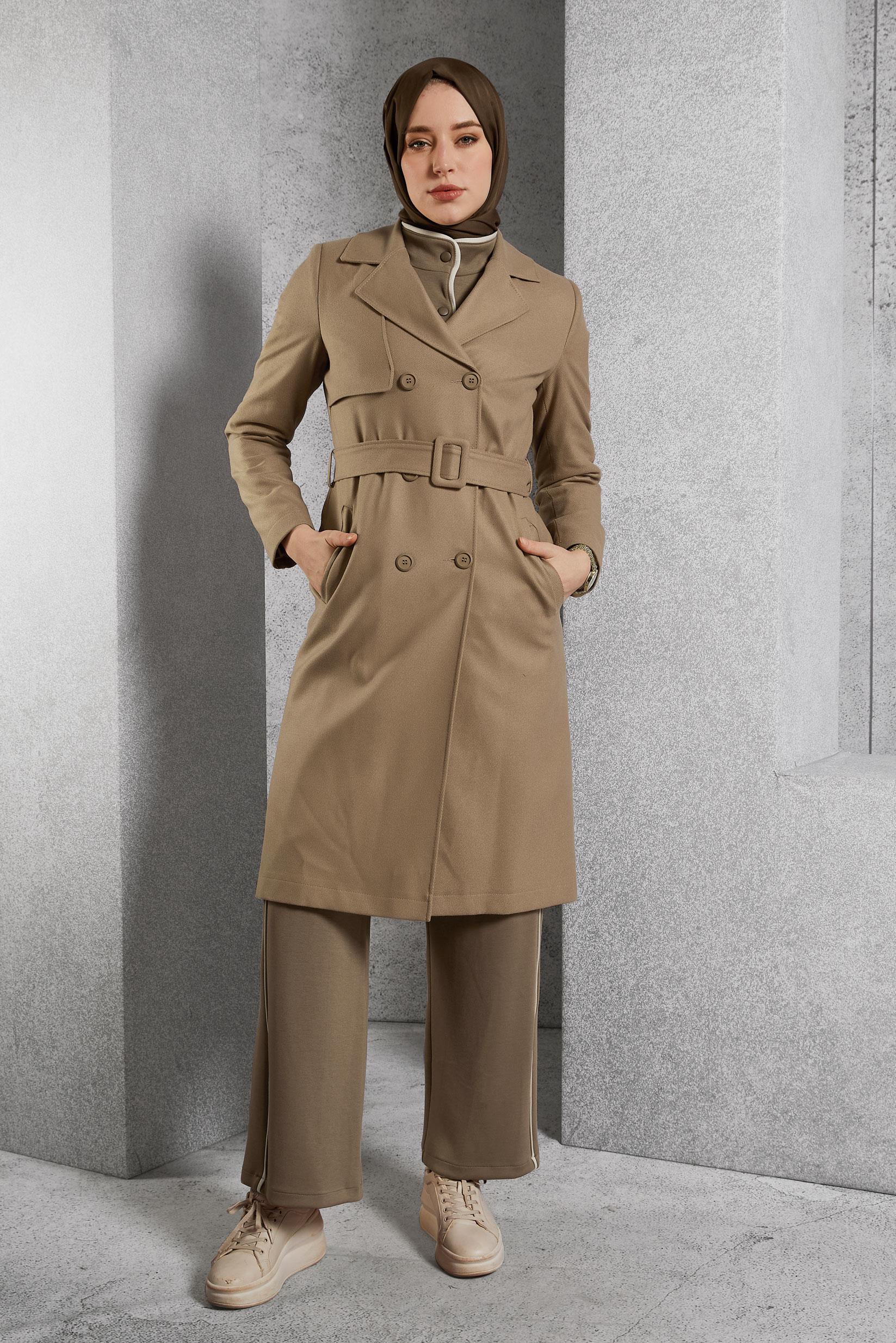 Vêtements hijab BRUN TRENCH-COAT CEINTURÉ 10932