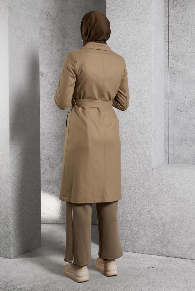 Vêtements hijab BRUN TRENCH-COAT CEINTURÉ 10932 - ALVİNA