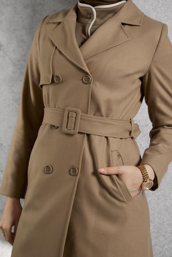 Vêtements hijab BRUN TRENCH-COAT CEINTURÉ 10932 - ALVİNA