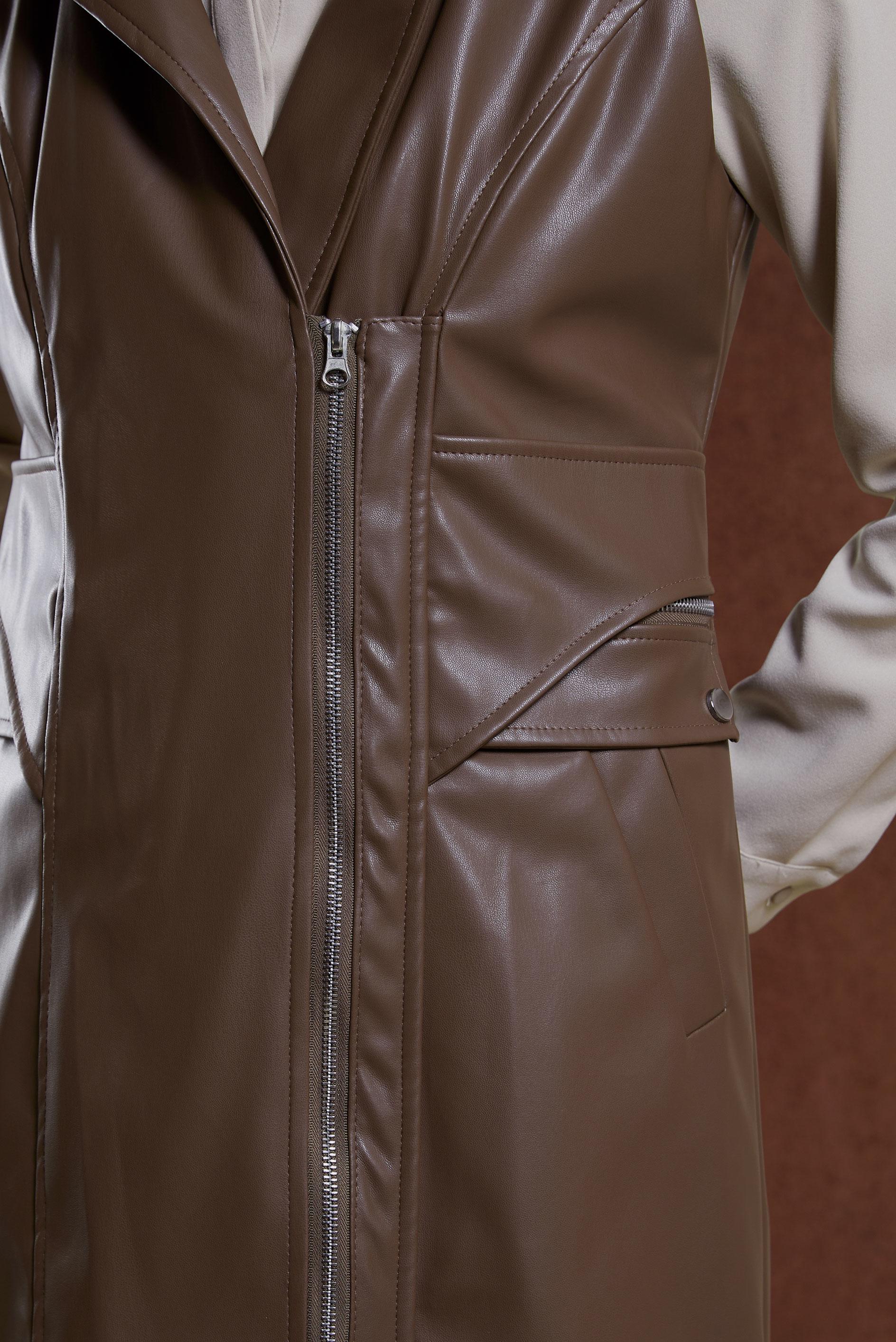 Vêtements hijab BRUN GILET EN SIMILI CUIR À CAPUCHE 10911