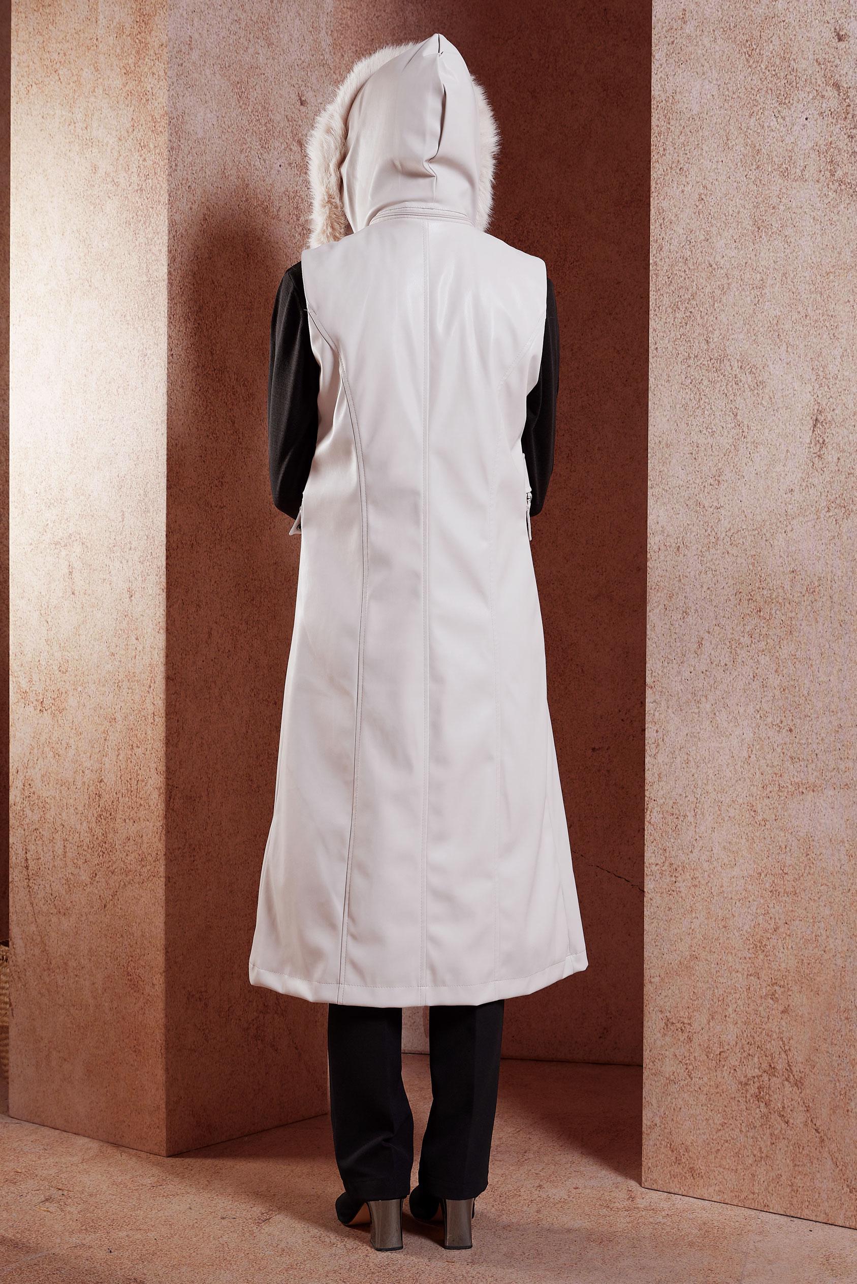 Vêtements hijab BEIGE GILET EN SIMILI CUIR À CAPUCHE 10911