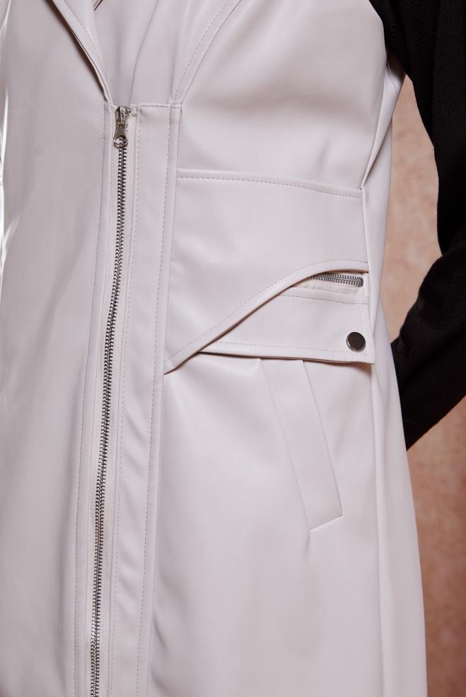 Vêtements hijab BEIGE GILET EN SIMILI CUIR À CAPUCHE 10911 - ALVİNA