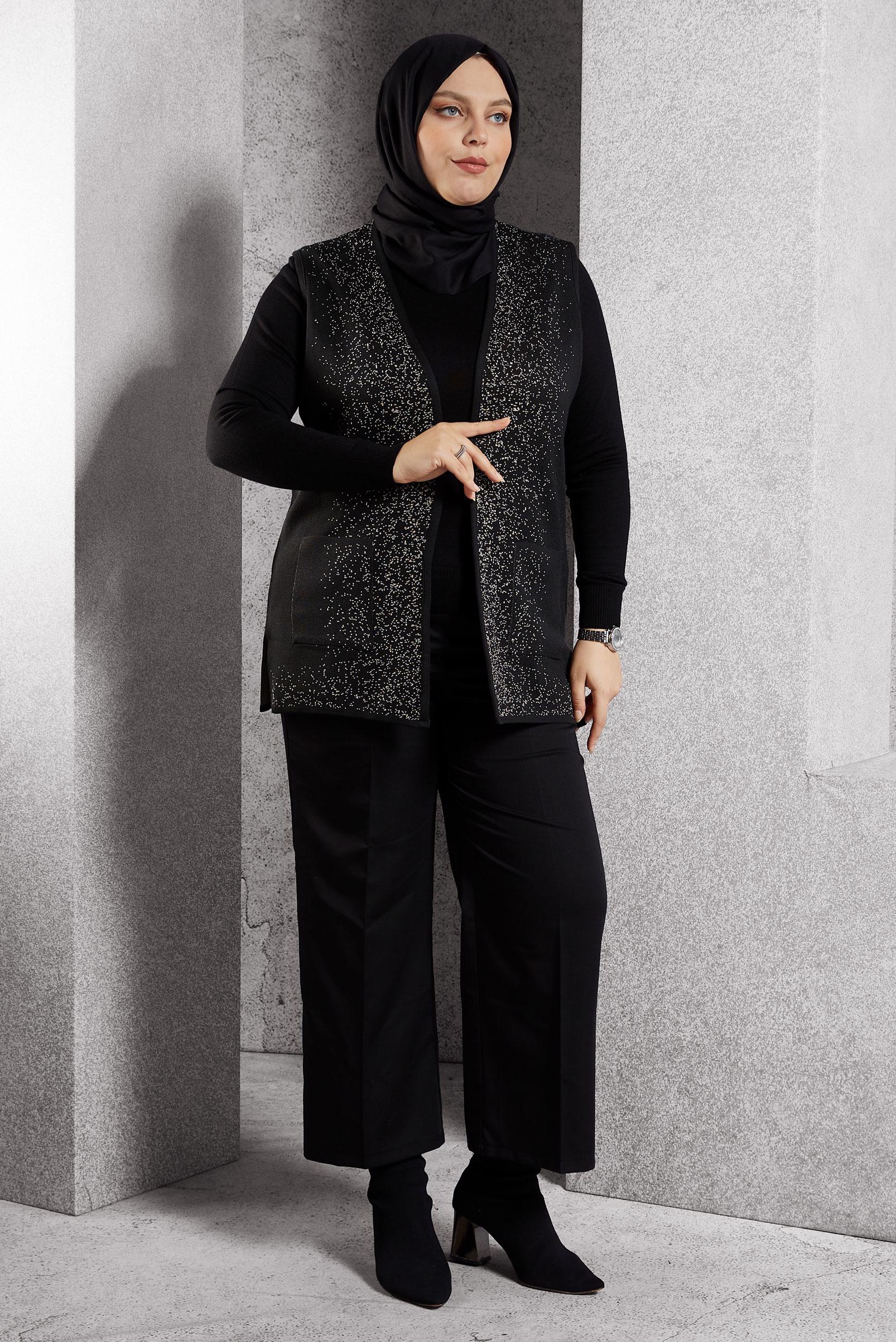 Tesettür giyim SİYAH BÜYÜK BEDEN TRİKO YELEK 20627