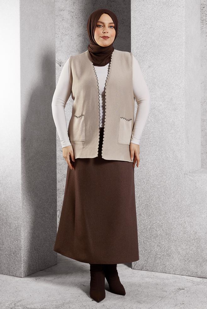 Vêtements hijab BEIGE GILET EN TRICOT 20628 - ALVİNA