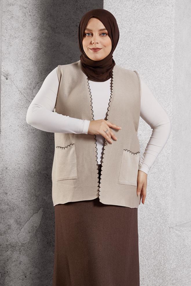 Vêtements hijab BEIGE GILET EN TRICOT 20628 - ALVİNA