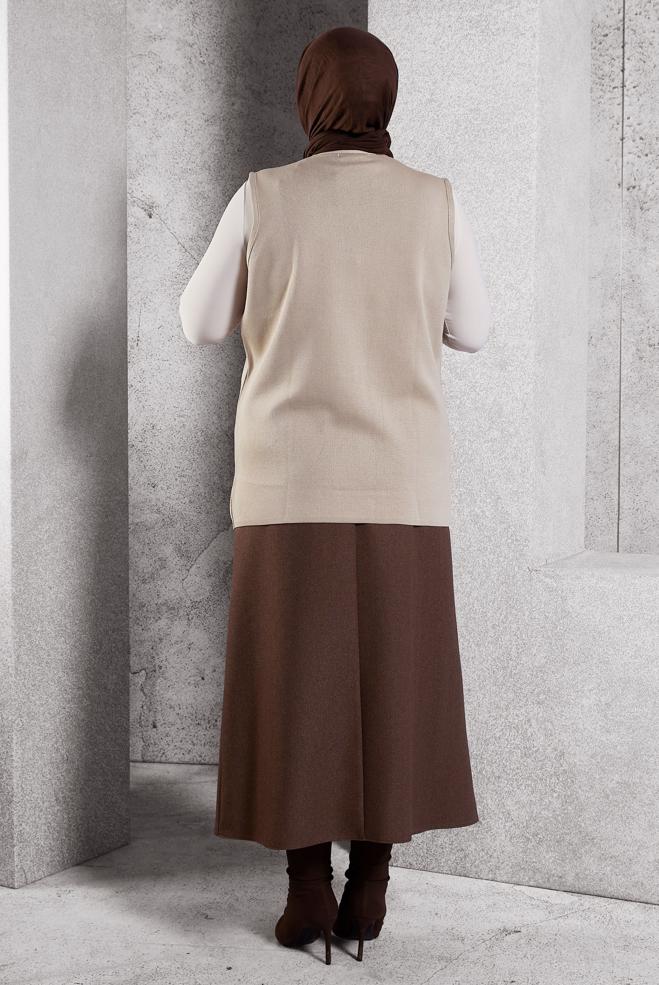 Vêtements hijab BEIGE GILET EN TRICOT 20628 - ALVİNA