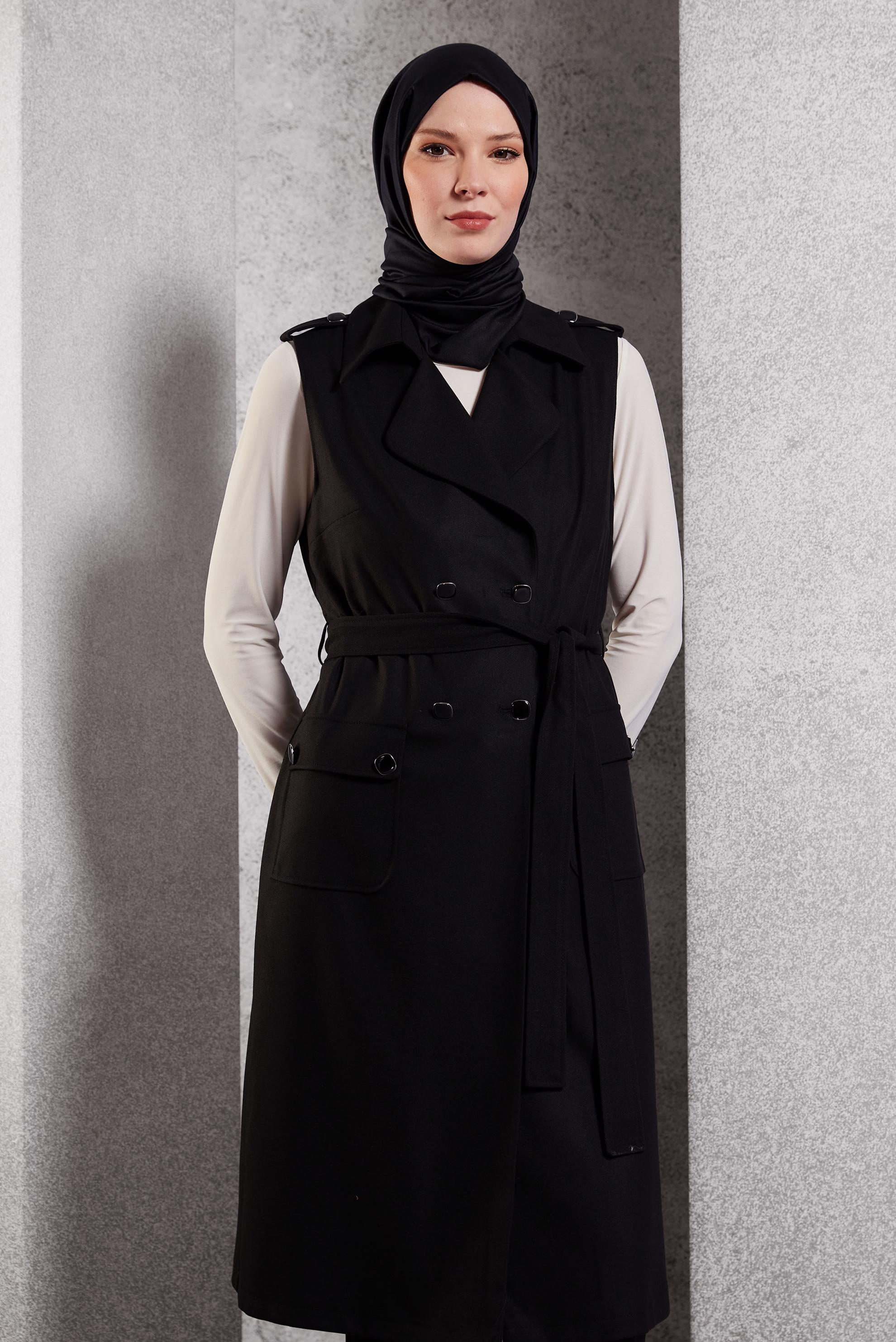 Vêtements hijab NOIR GILET CEINTURÉ 45187