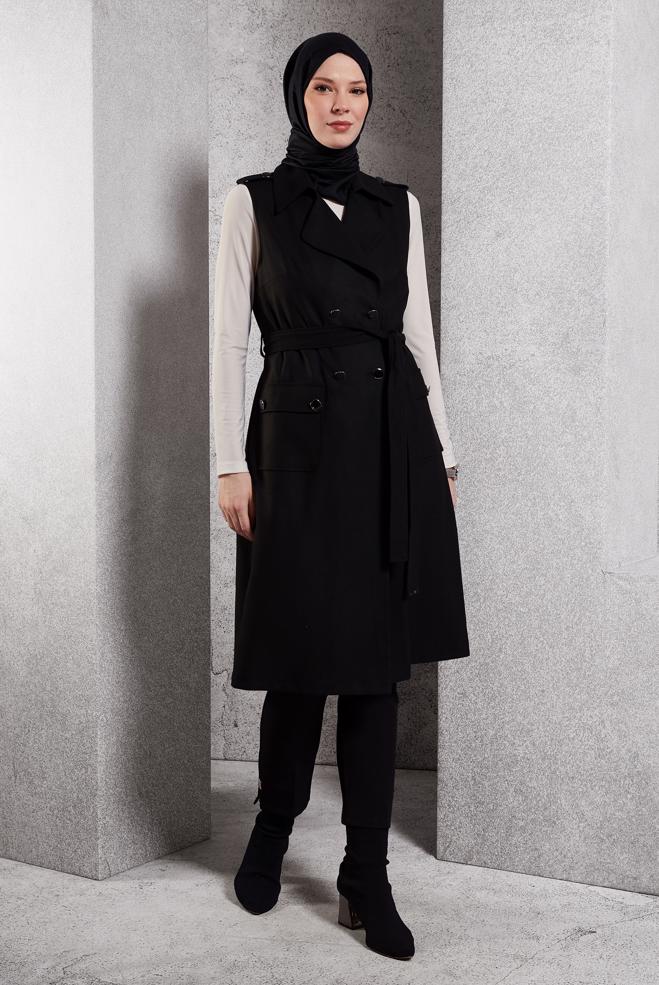 Vêtements hijab NOIR GILET CEINTURÉ 45187 - ALVİNA