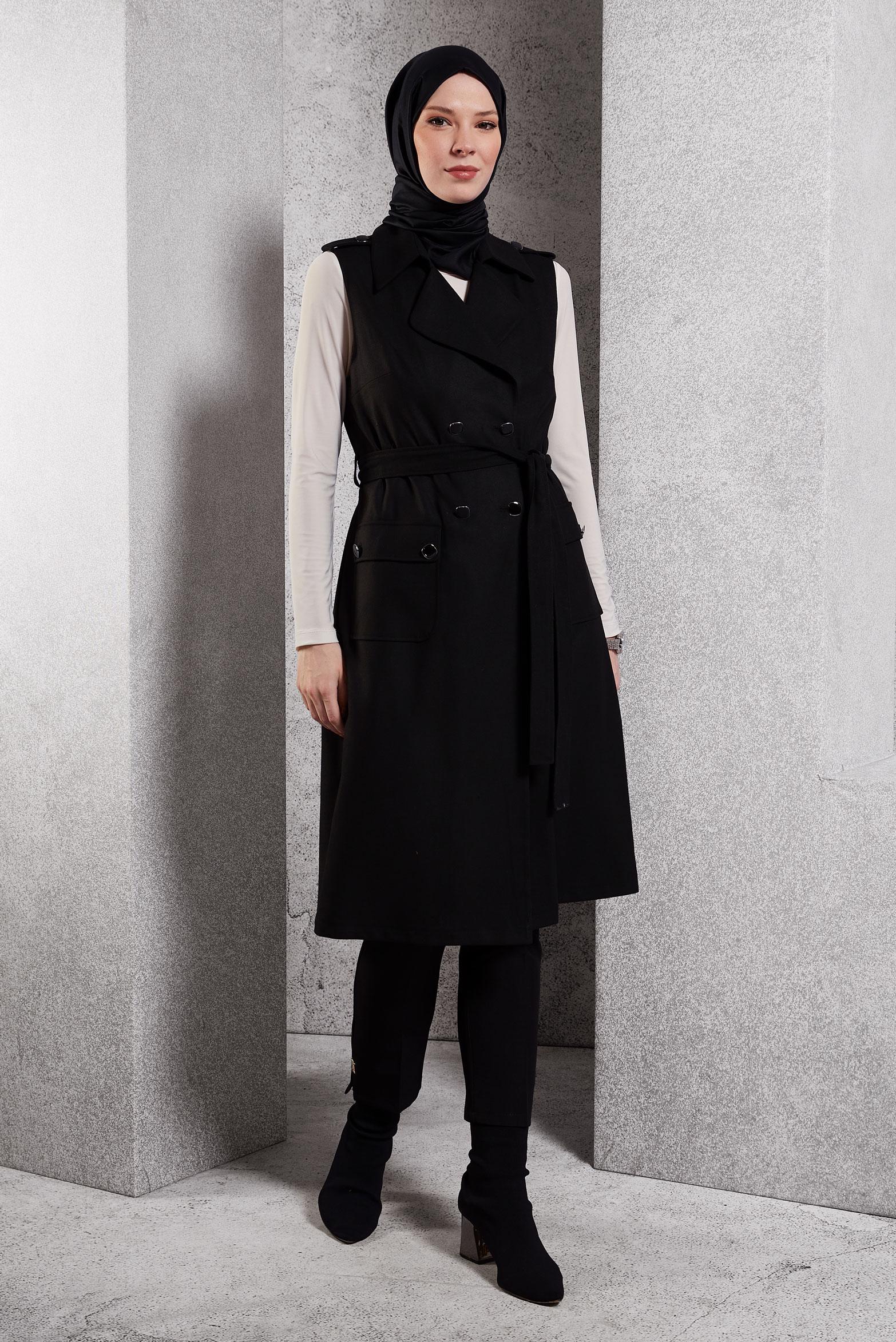 Vêtements hijab NOIR GILET CEINTURÉ 45187