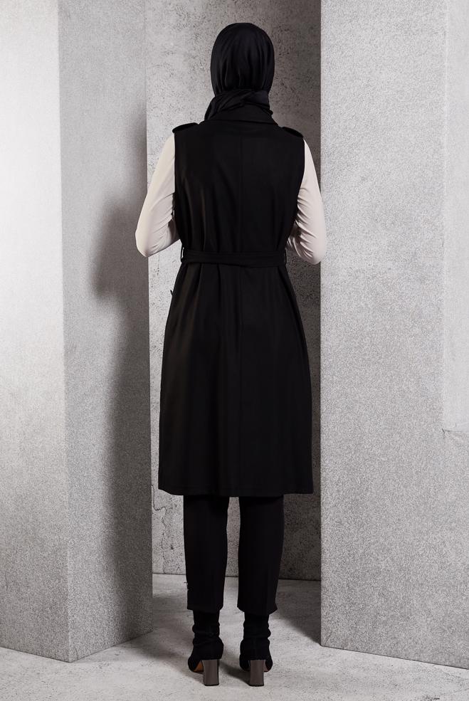 Vêtements hijab NOIR GILET CEINTURÉ 45187 - ALVİNA