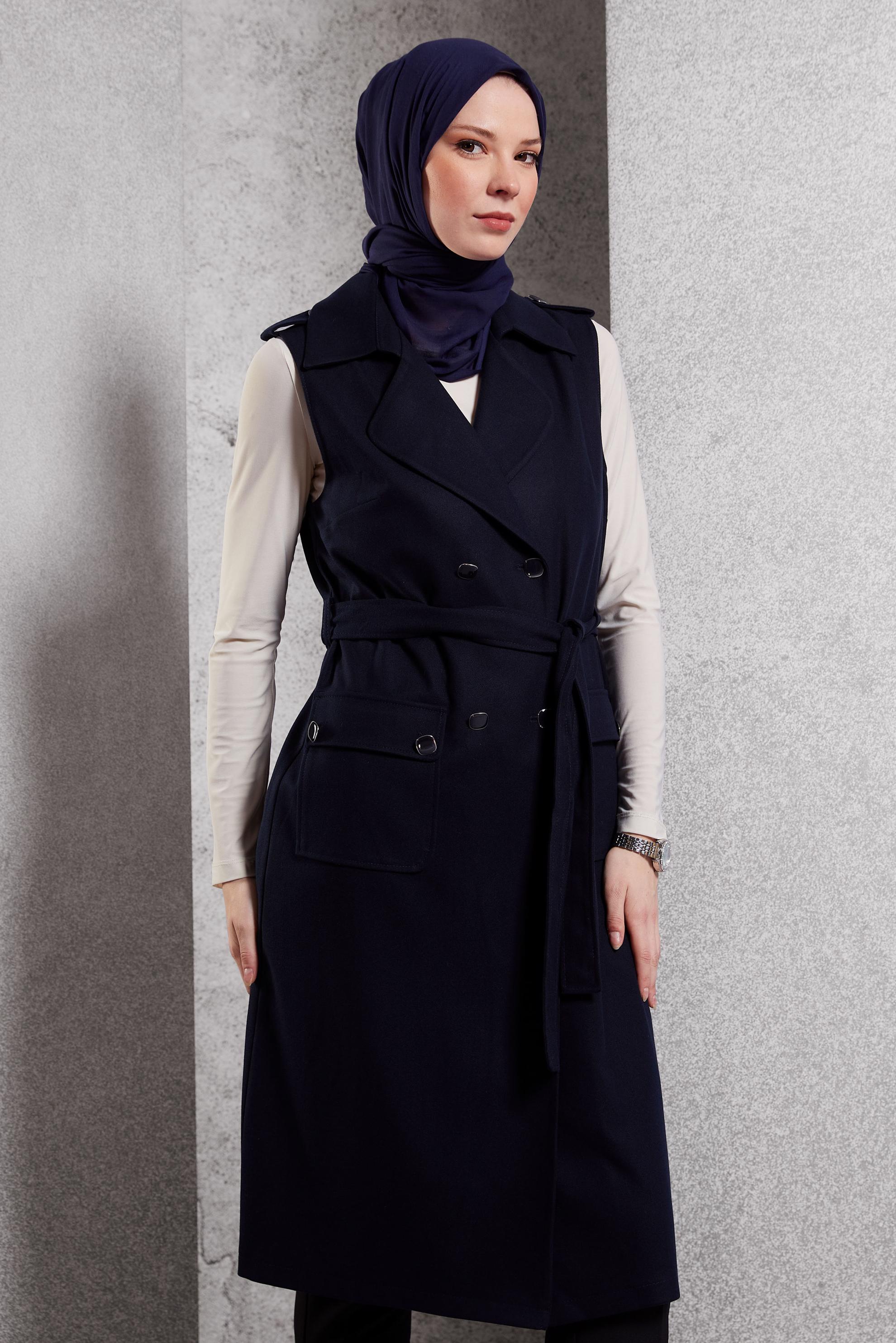 Vêtements hijab BLEU MARINE GILET CEINTURÉ 45187