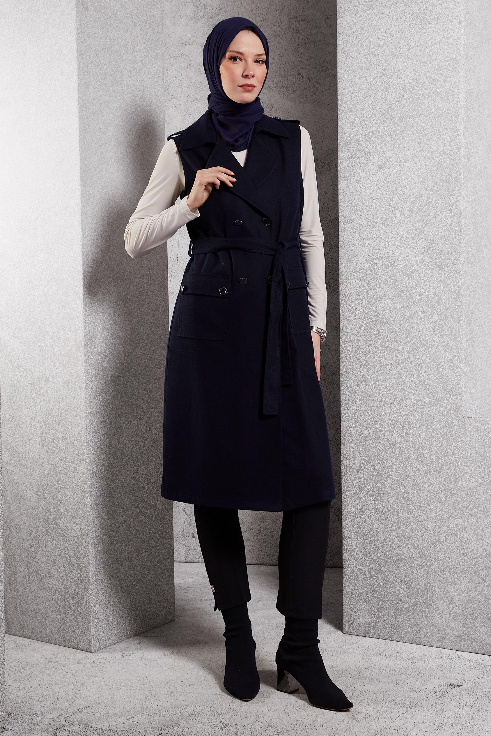 Vêtements hijab BLEU MARINE GILET CEINTURÉ 45187