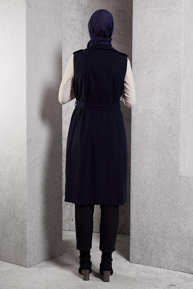 Vêtements hijab BLEU MARINE GILET CEINTURÉ 45187 - ALVİNA