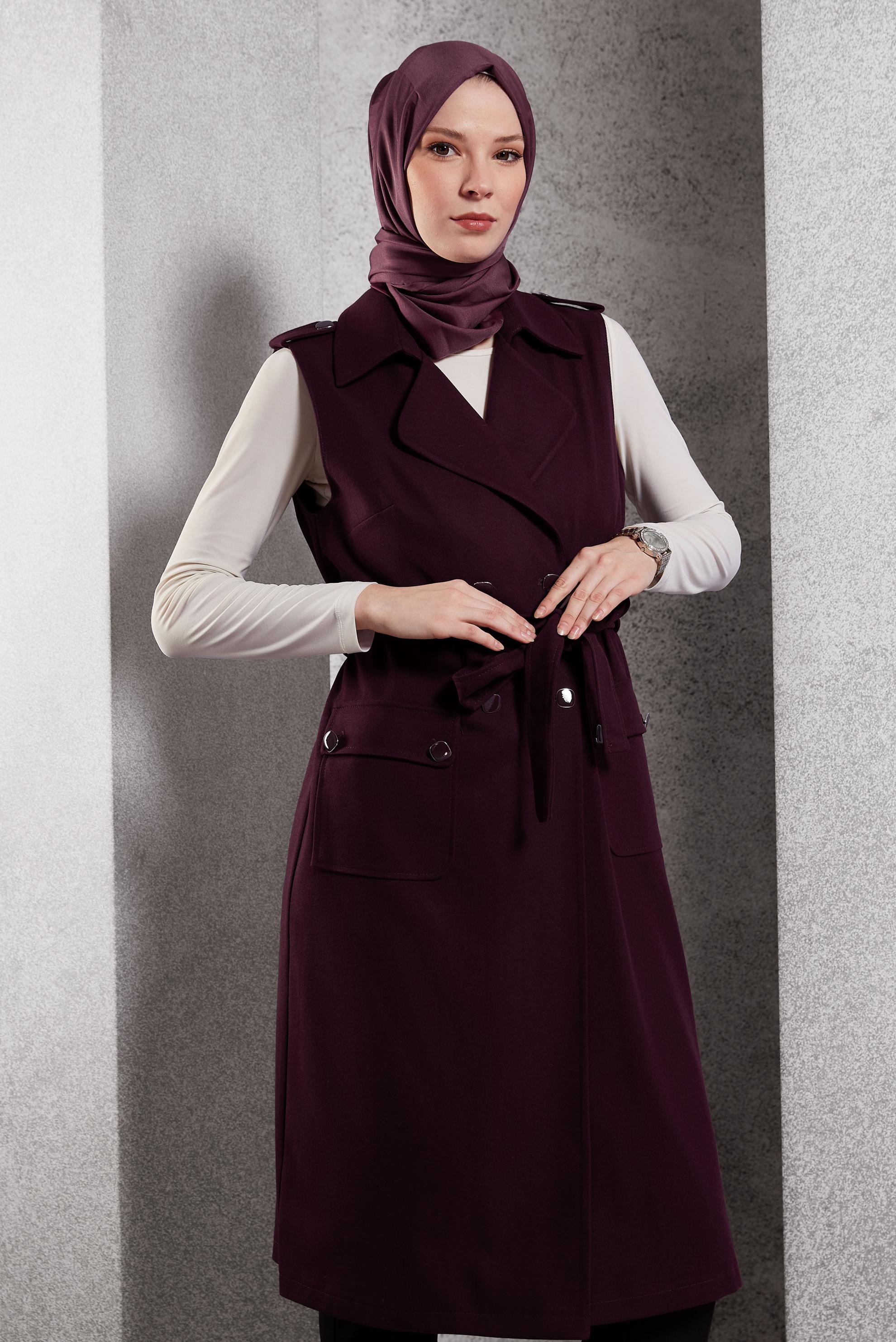 Vêtements hijab ROUGE BORDEAUX GILET CEINTURÉ 45187
