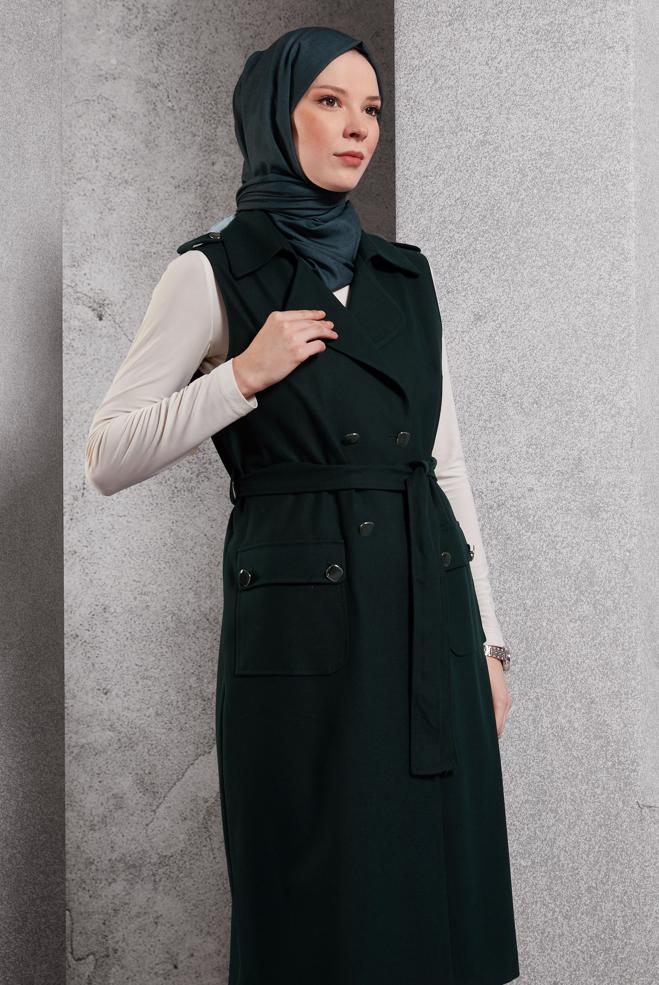 Vêtements hijab VERT GILET CEINTURÉ 45187 - ALVİNA