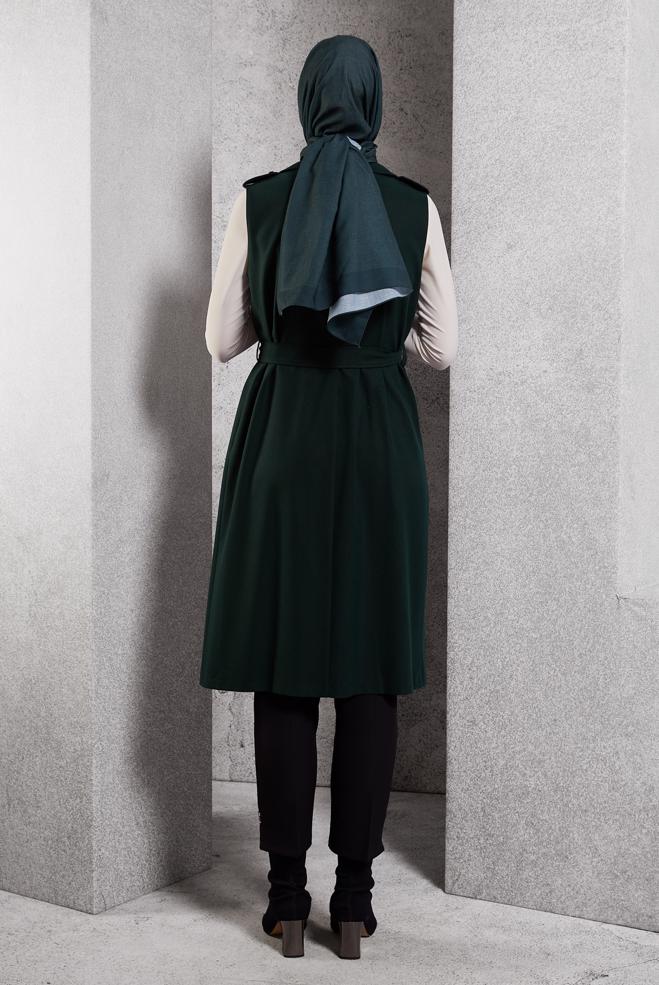 Vêtements hijab VERT GILET CEINTURÉ 45187 - ALVİNA