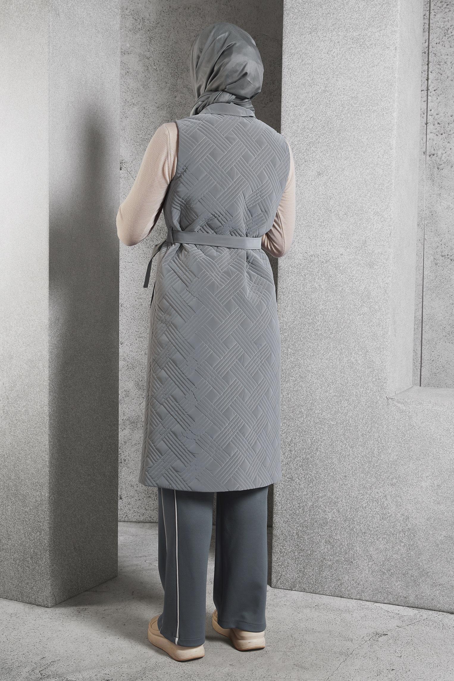 Tesettür giyim GRİ KEMERLİ YELEK 45218