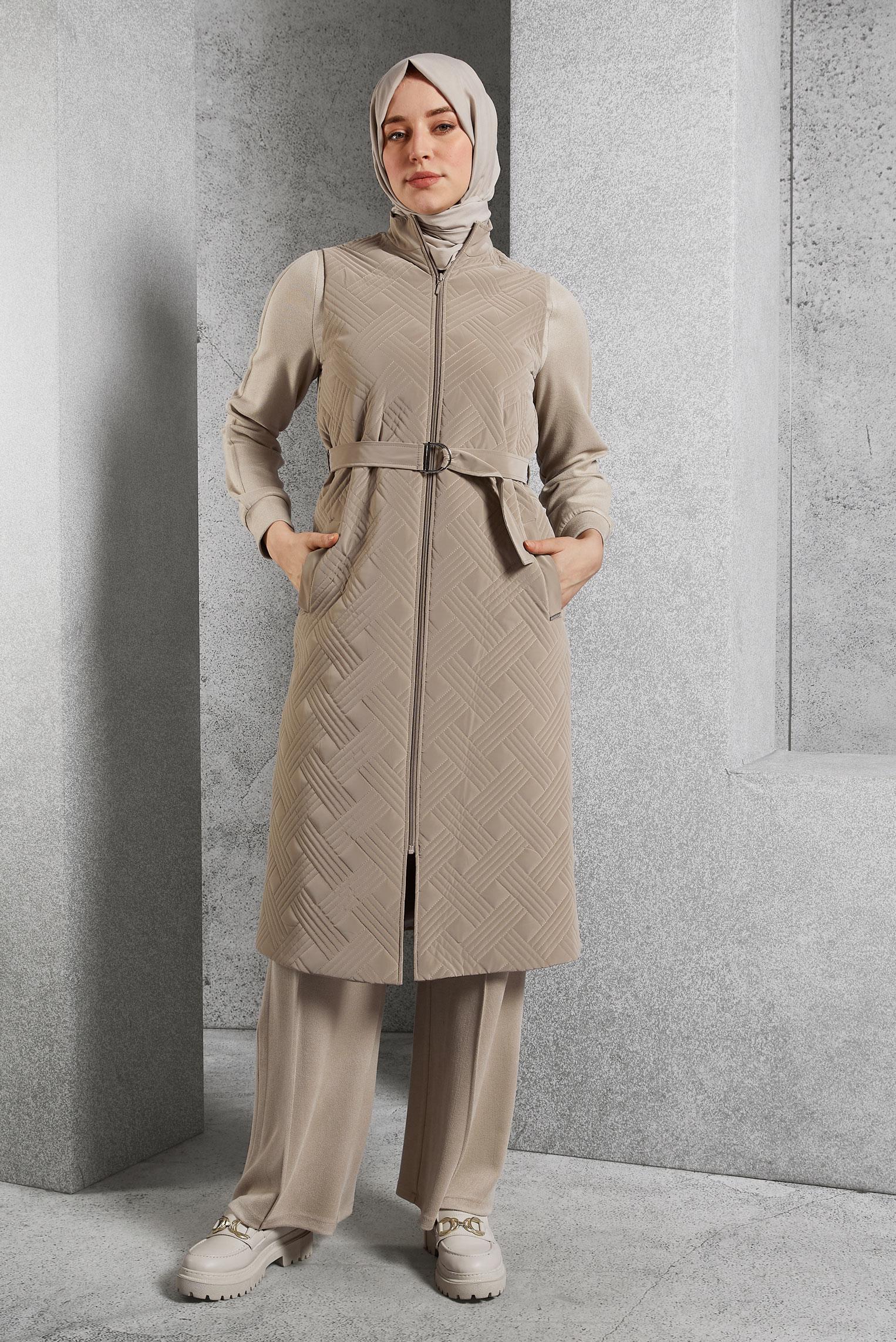 Tesettür giyim KAHVE KEMERLİ YELEK 45218