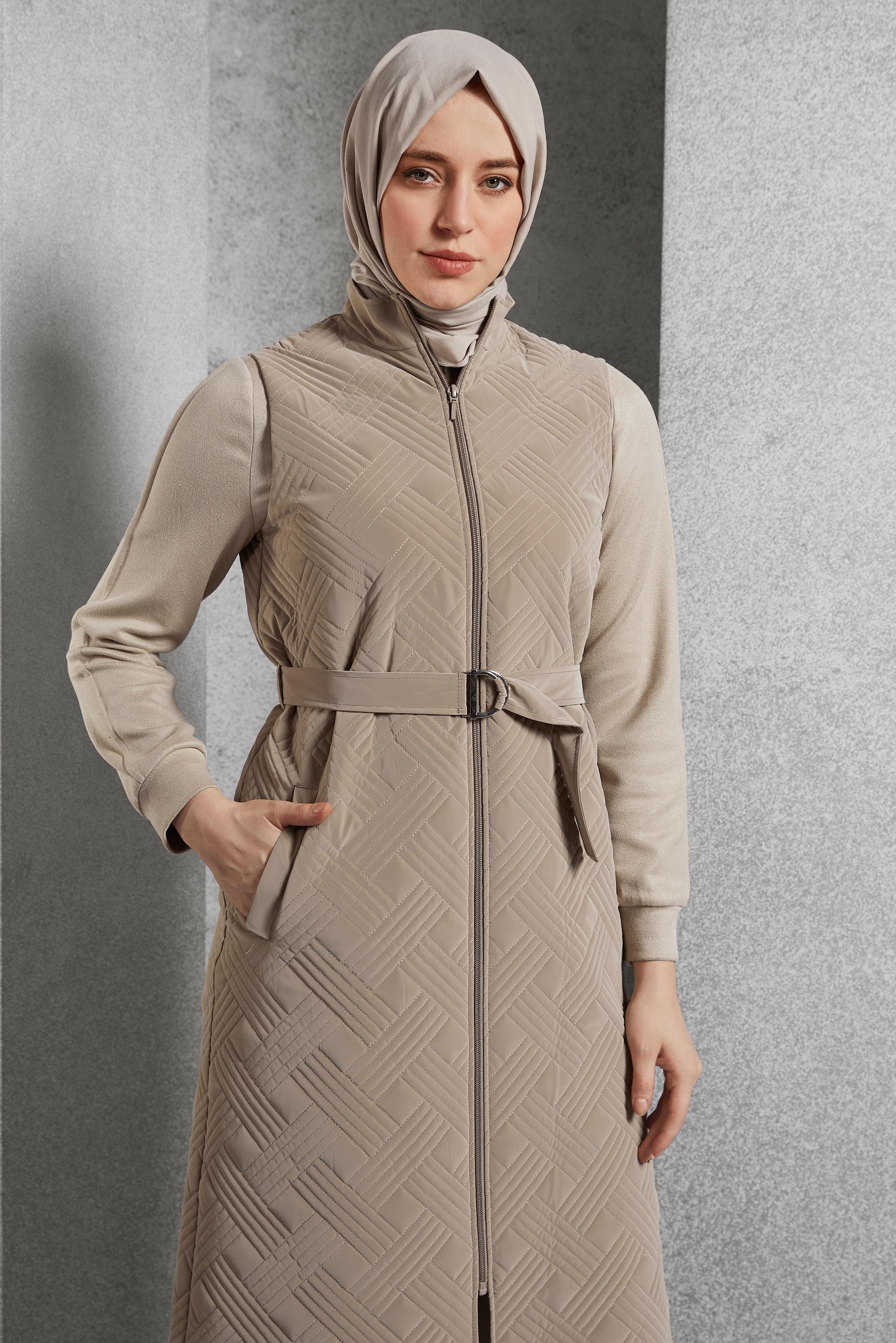 Tesettür giyim KAHVE KEMERLİ YELEK 45218