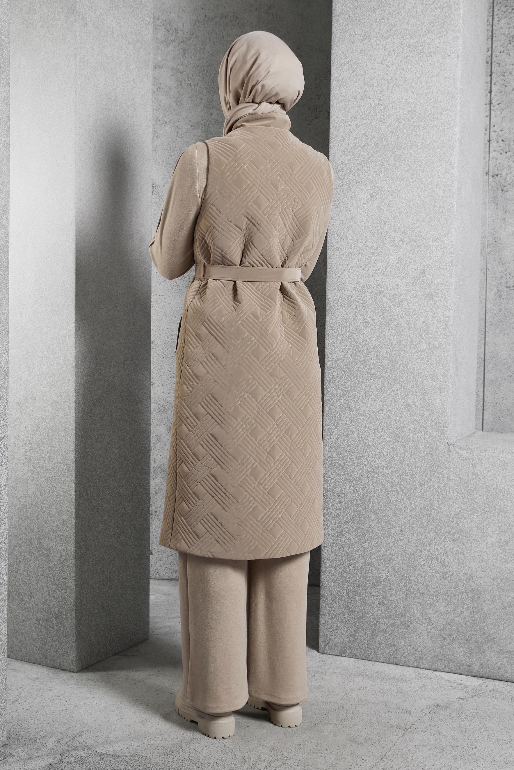 Tesettür giyim KAHVE KEMERLİ YELEK 45218