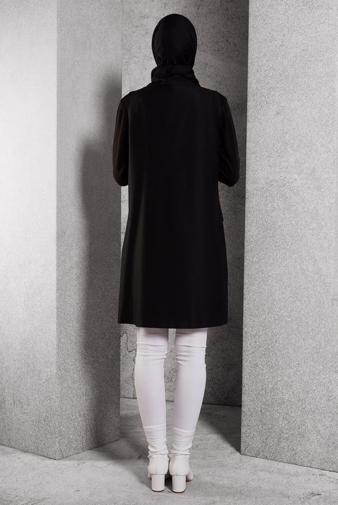 Vêtements hijab NOIR GILET À DOUBLE BOUTONNAGE 45219 - ALVİNA