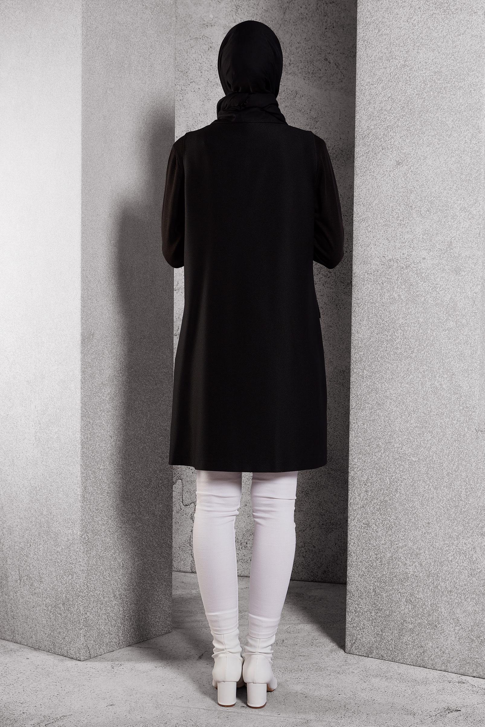 Vêtements hijab NOIR GILET À DOUBLE BOUTONNAGE 45219