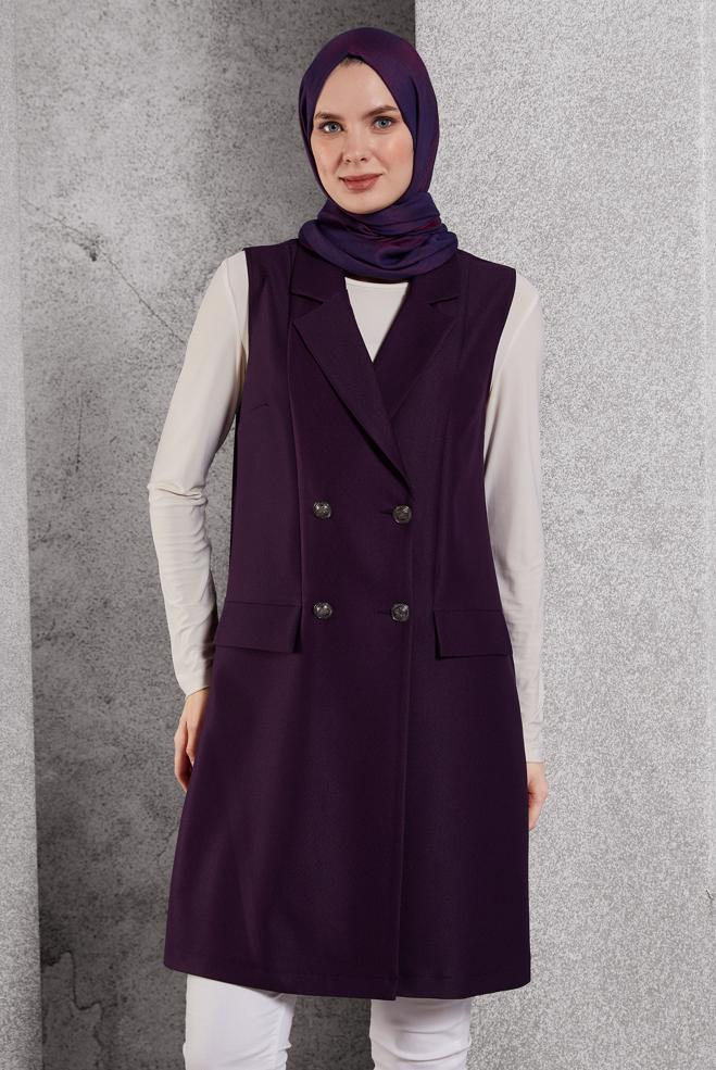 Vêtements hijab POURPRE GILET À DOUBLE BOUTONNAGE 45219 - ALVİNA