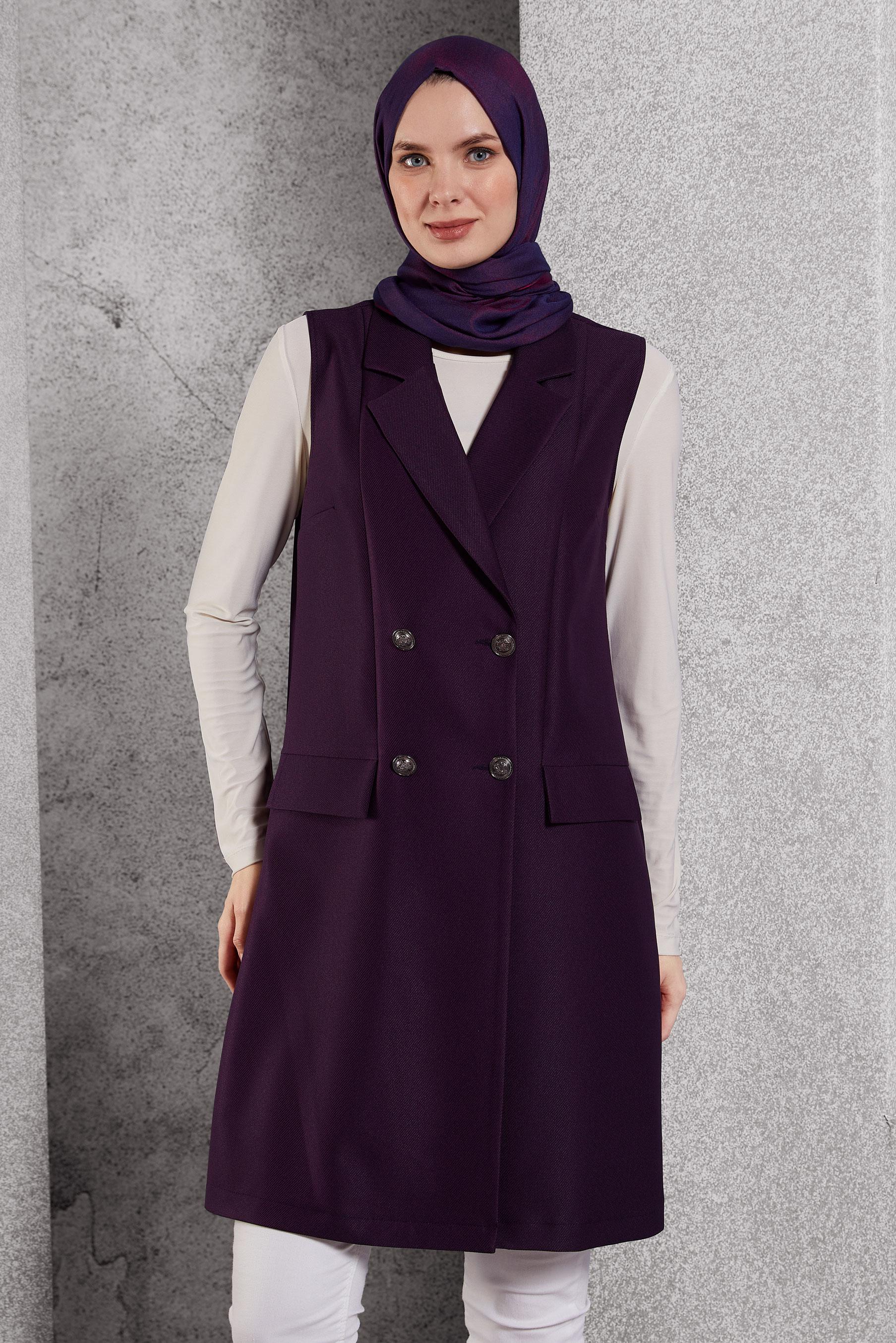 Vêtements hijab POURPRE GILET À DOUBLE BOUTONNAGE 45219