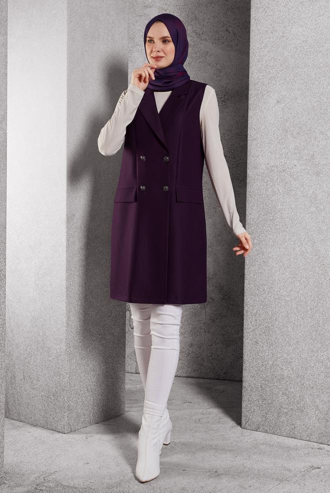 Vêtements hijab POURPRE GILET À DOUBLE BOUTONNAGE 45219 - ALVİNA