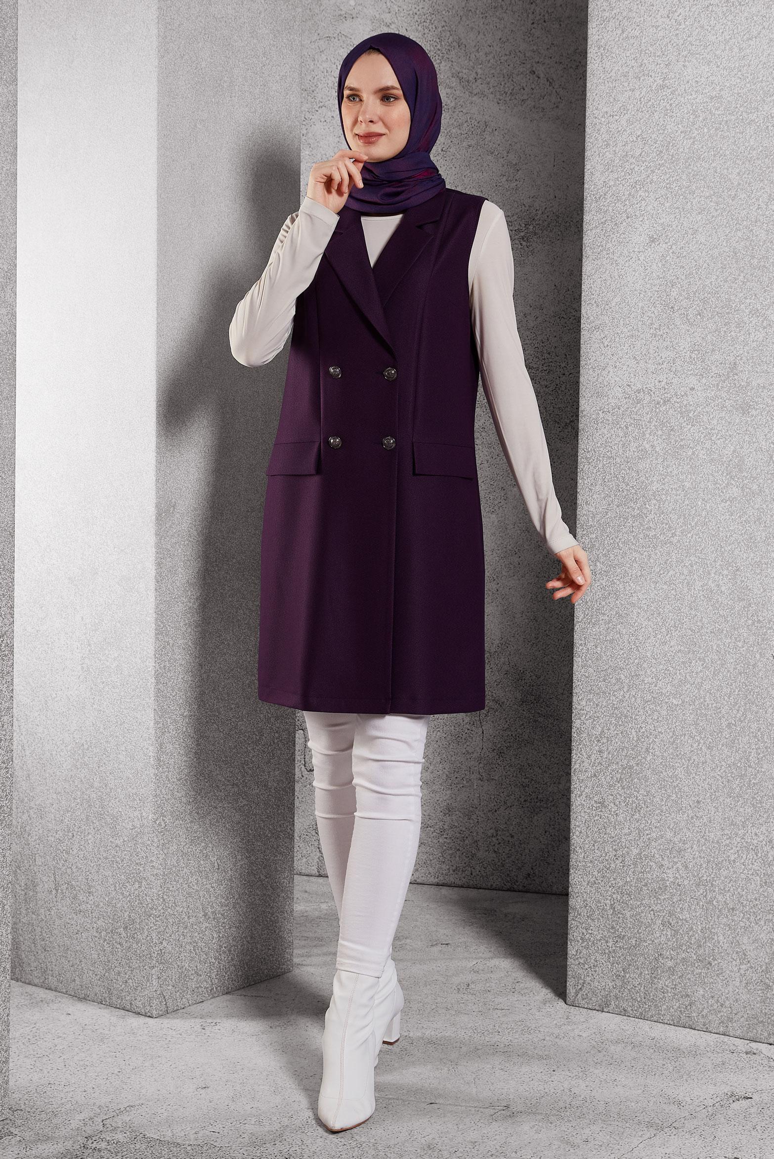 Vêtements hijab POURPRE GILET À DOUBLE BOUTONNAGE 45219