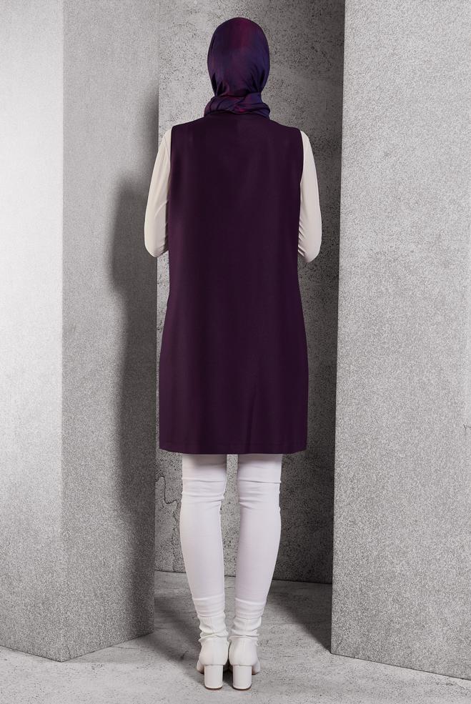 Vêtements hijab POURPRE GILET À DOUBLE BOUTONNAGE 45219 - ALVİNA