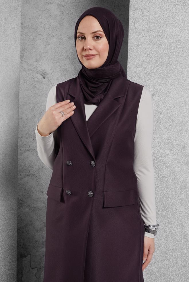 Vêtements hijab PRUNE GILET À DOUBLE BOUTONNAGE 45219 - ALVİNA