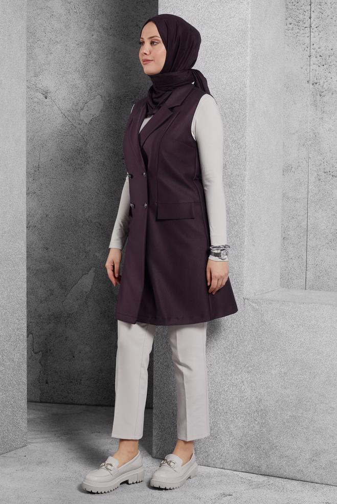 Vêtements hijab PRUNE GILET À DOUBLE BOUTONNAGE 45219 - ALVİNA