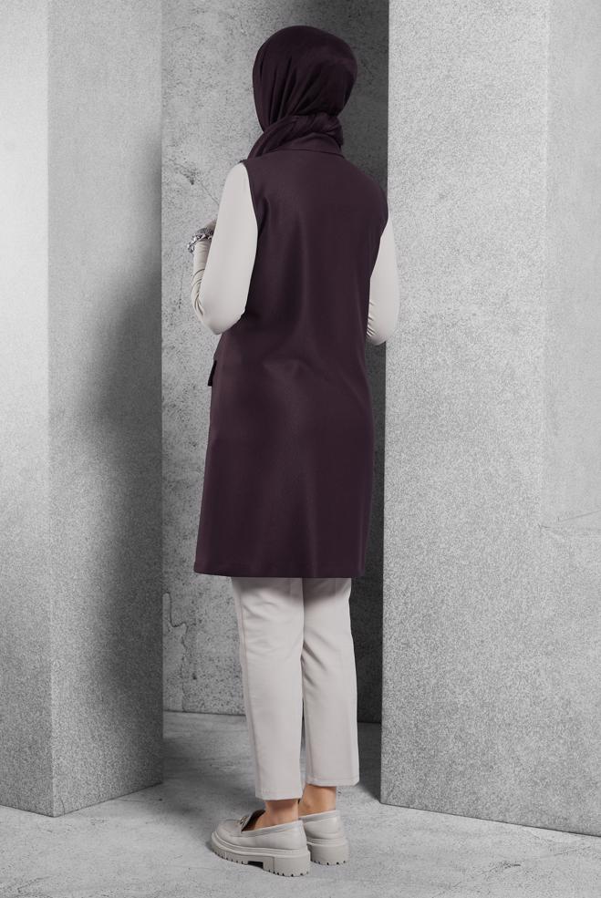 Vêtements hijab PRUNE GILET À DOUBLE BOUTONNAGE 45219 - ALVİNA