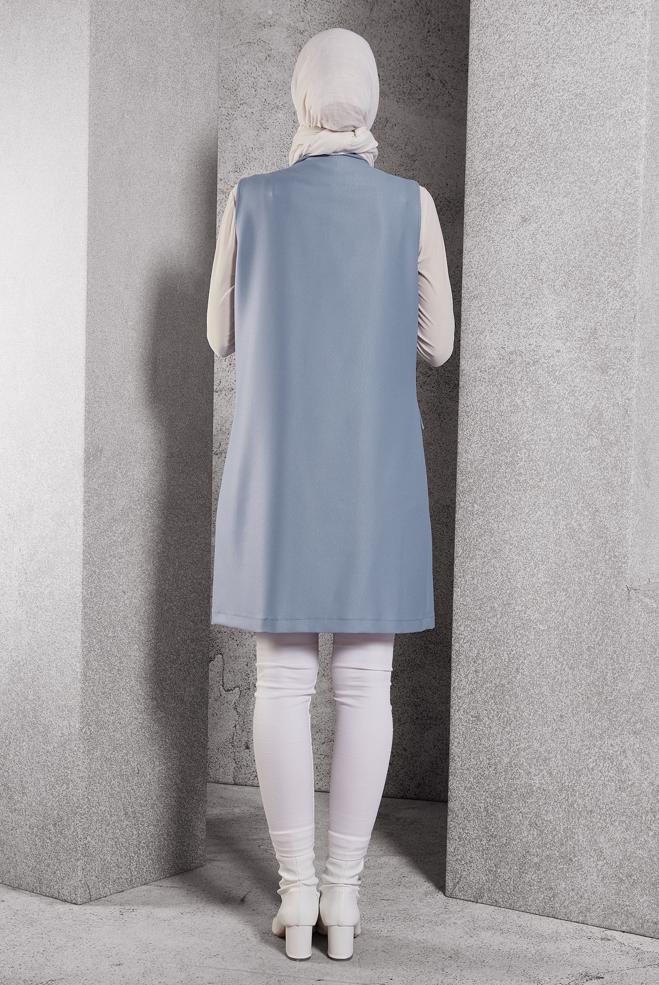 Vêtements hijab BLEU GILET À DOUBLE BOUTONNAGE 45219 - ALVİNA