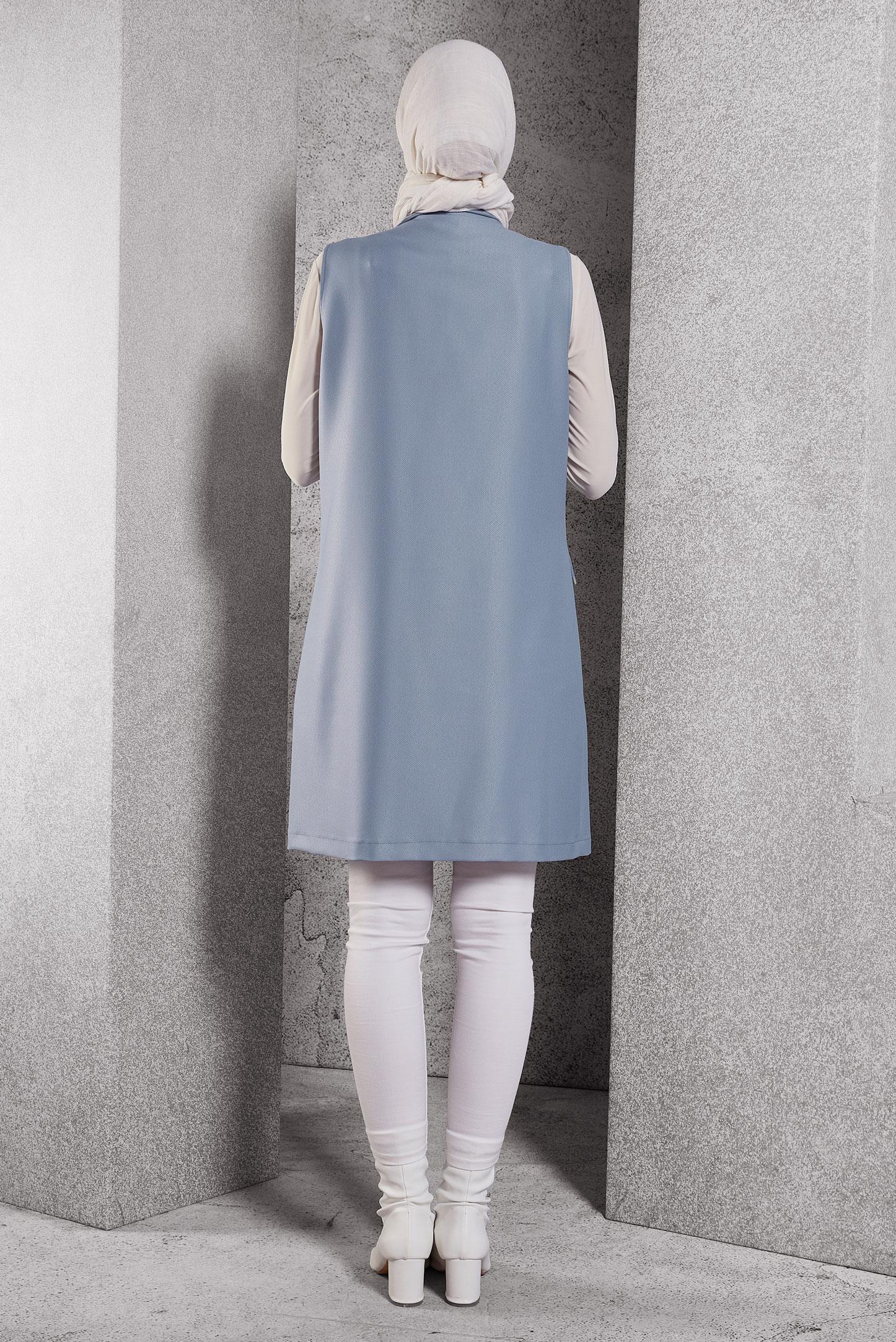 Vêtements hijab BLEU GILET À DOUBLE BOUTONNAGE 45219