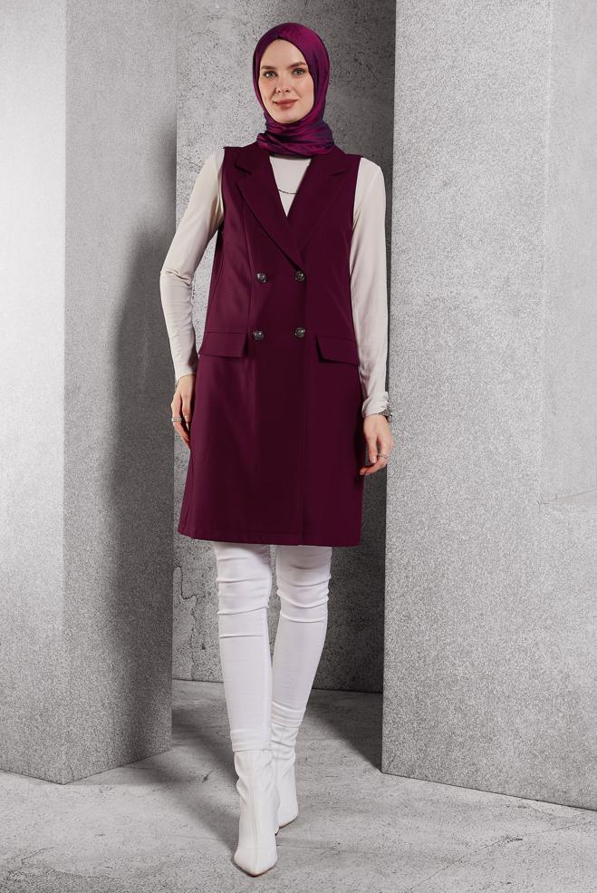 Vêtements hijab POURPRE GILET À DOUBLE BOUTONNAGE 45219 - ALVİNA