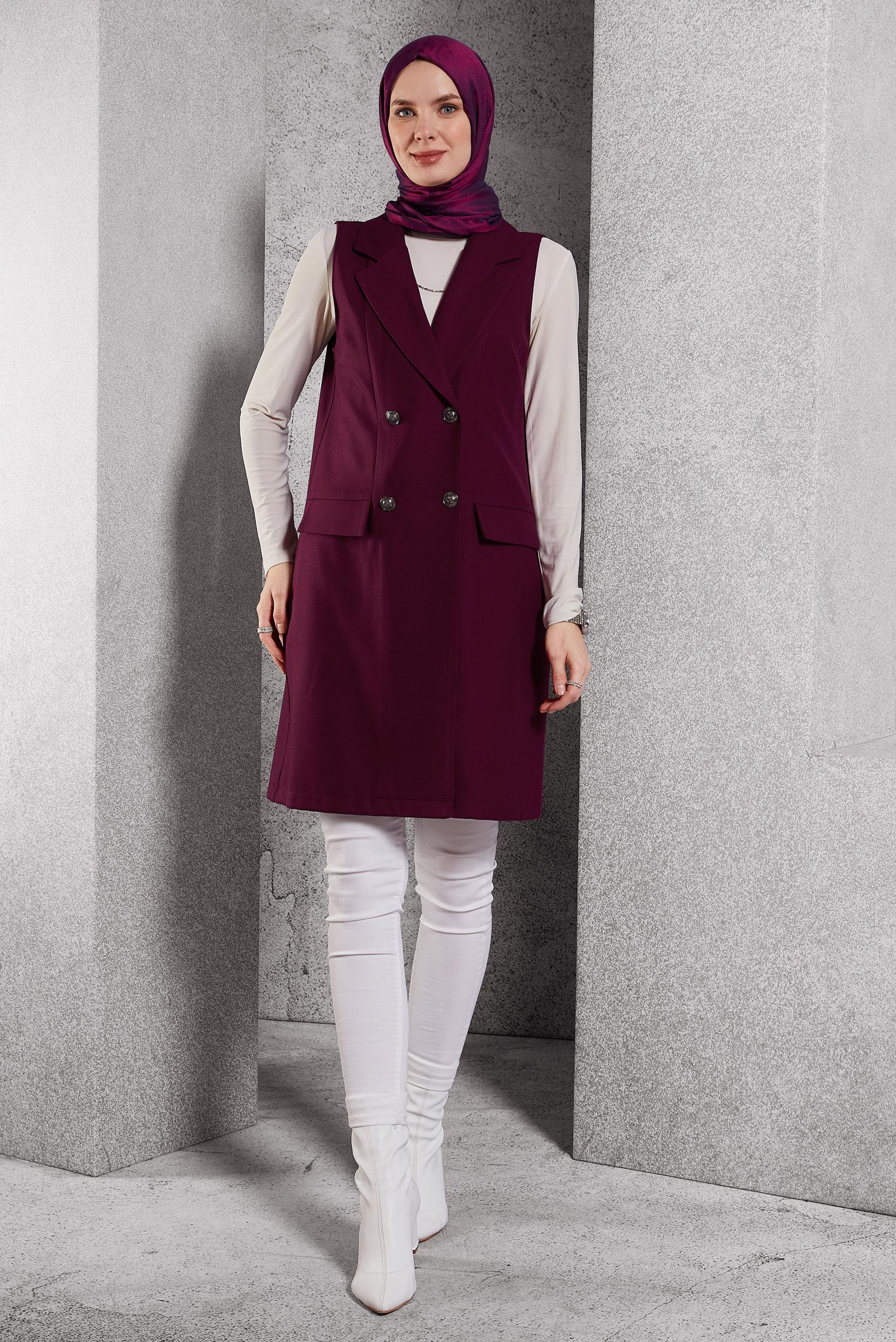 Vêtements hijab POURPRE GILET À DOUBLE BOUTONNAGE 45219