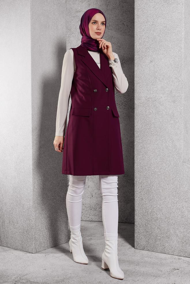 Vêtements hijab POURPRE GILET À DOUBLE BOUTONNAGE 45219 - ALVİNA
