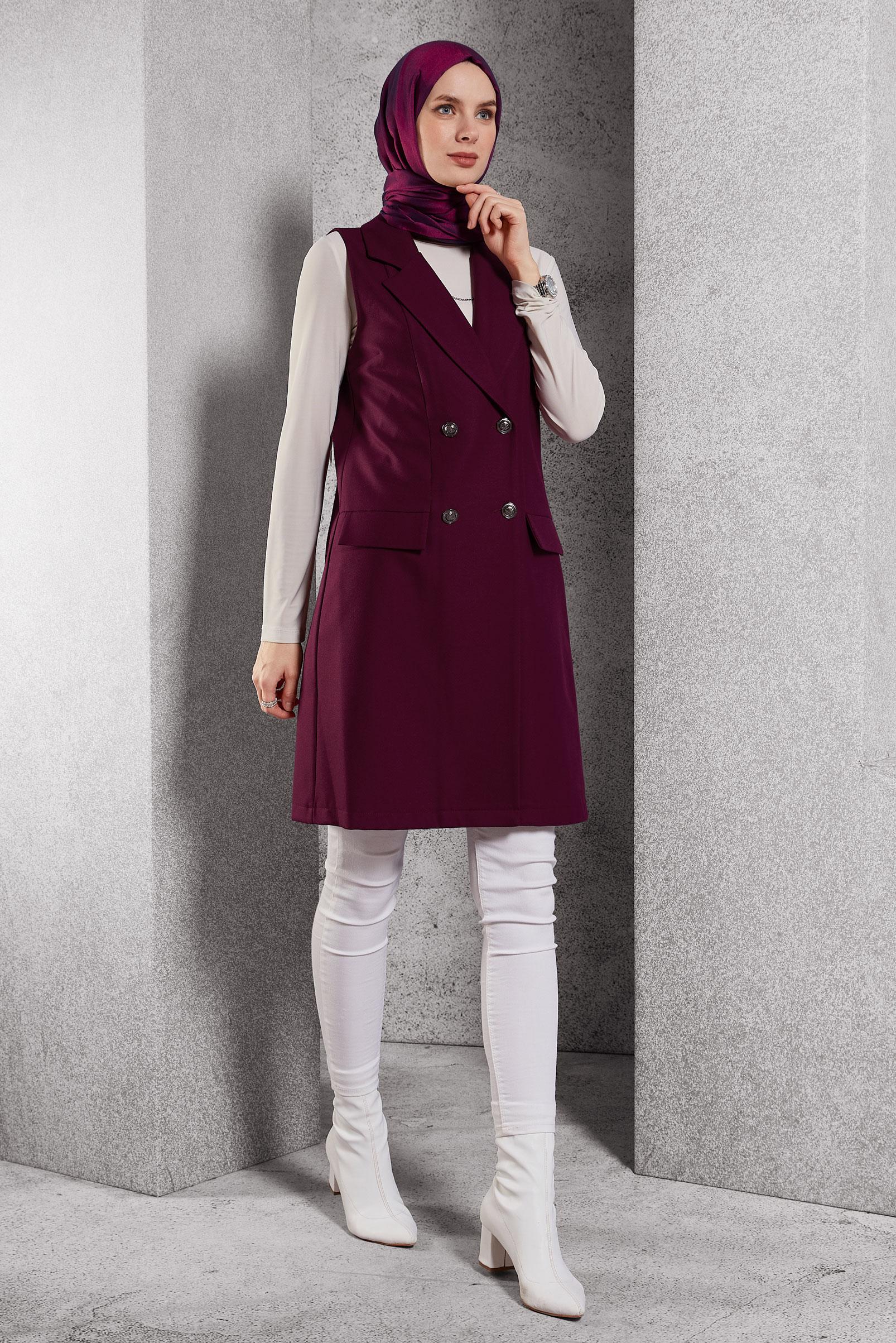 Vêtements hijab POURPRE GILET À DOUBLE BOUTONNAGE 45219