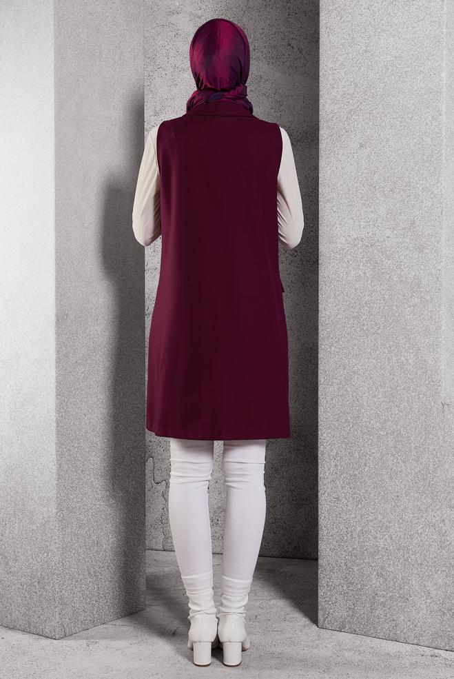 Vêtements hijab POURPRE GILET À DOUBLE BOUTONNAGE 45219 - ALVİNA