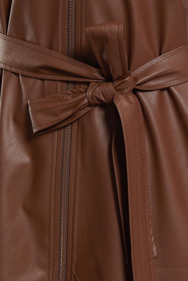 Tesettür giyim KAHVE KUŞAKLI SUNİ DERİ YELEK 45239 - ALVİNA