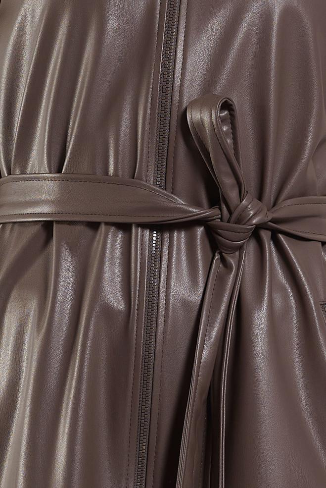 Vêtements hijab VISON GILET EN SIMILI CUIR AVEC CEINTURE 45239 - ALVİNA