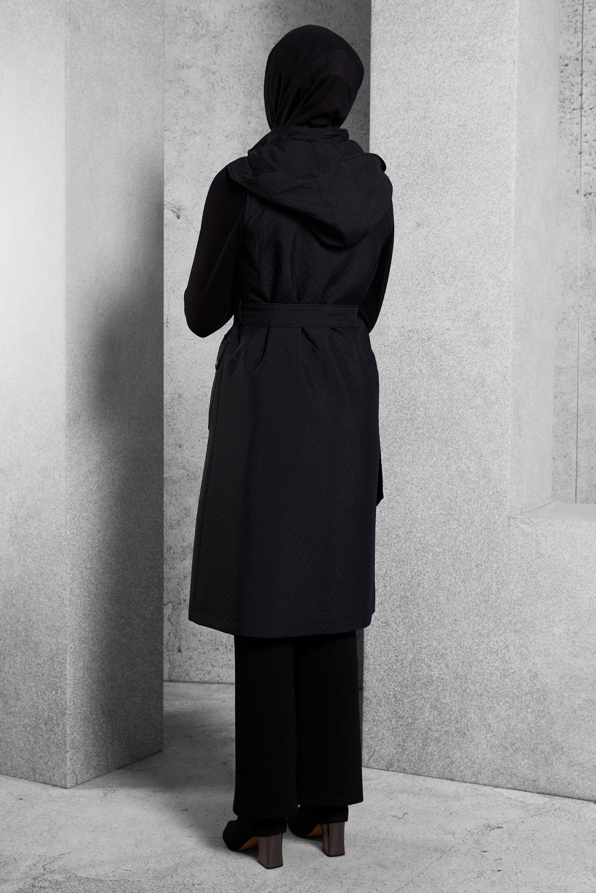 Tesettür giyim SİYAH KEMERLİ KAPİTONE YELEK 45242 