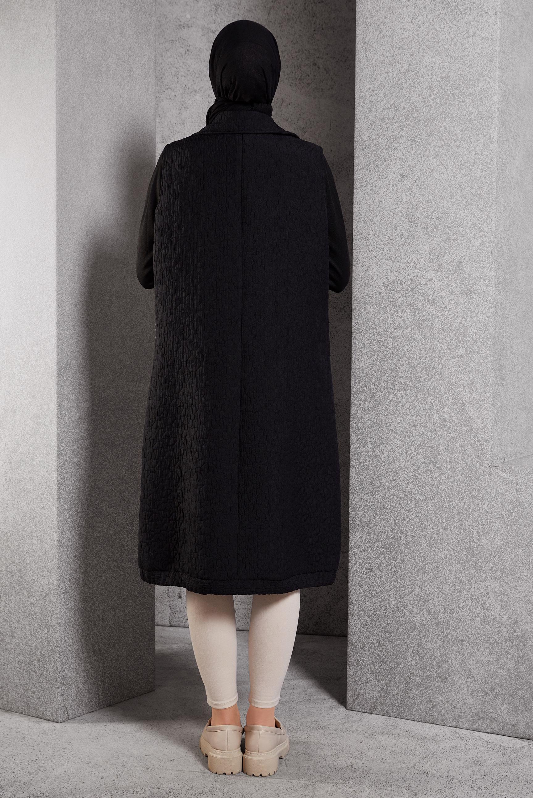 Tesettür giyim SİYAH CEPLİ KAPİTONE YELEK 45243