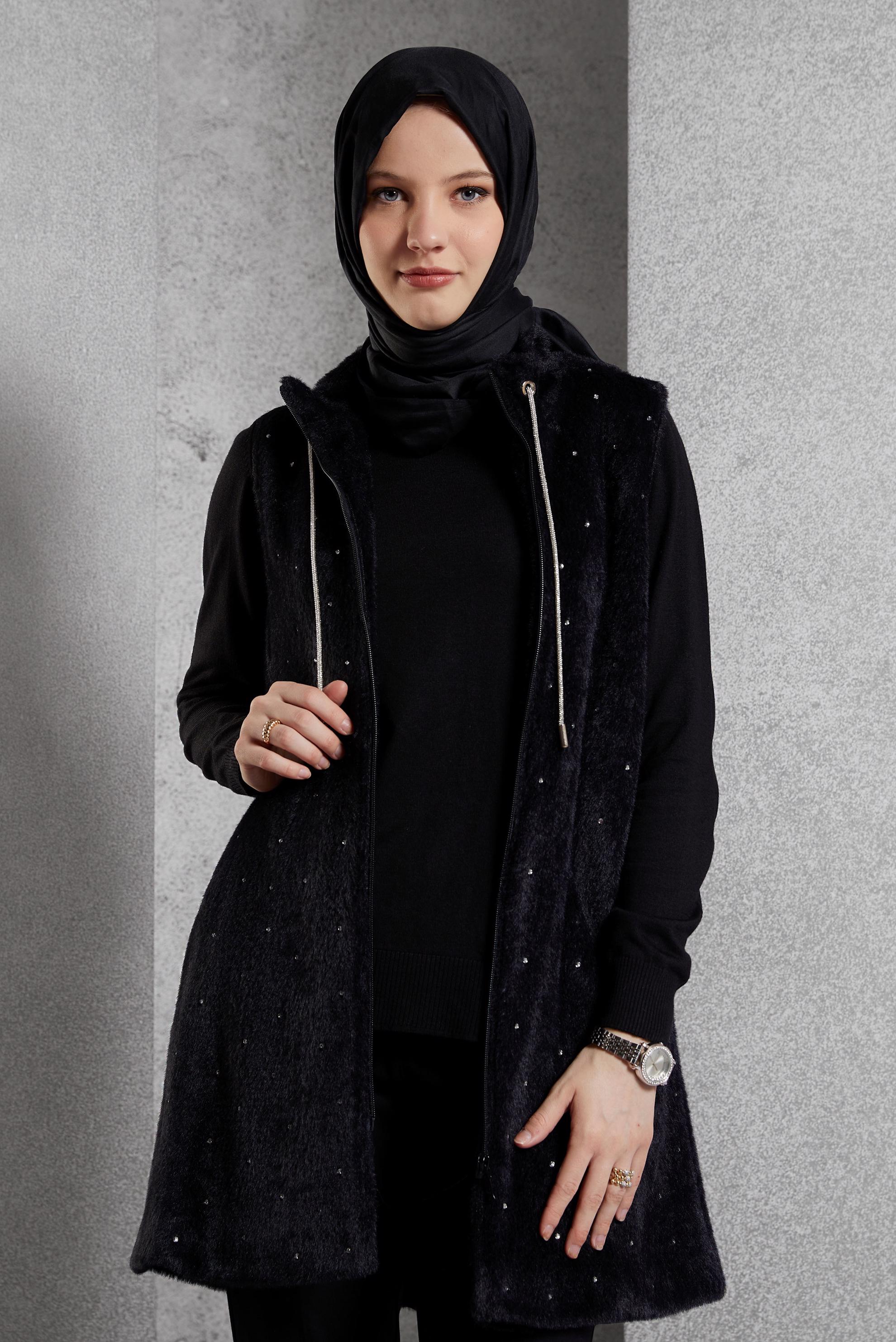 Vêtements hijab NOIR GILET AVEC DÉTAIL DE GEMMES 45267