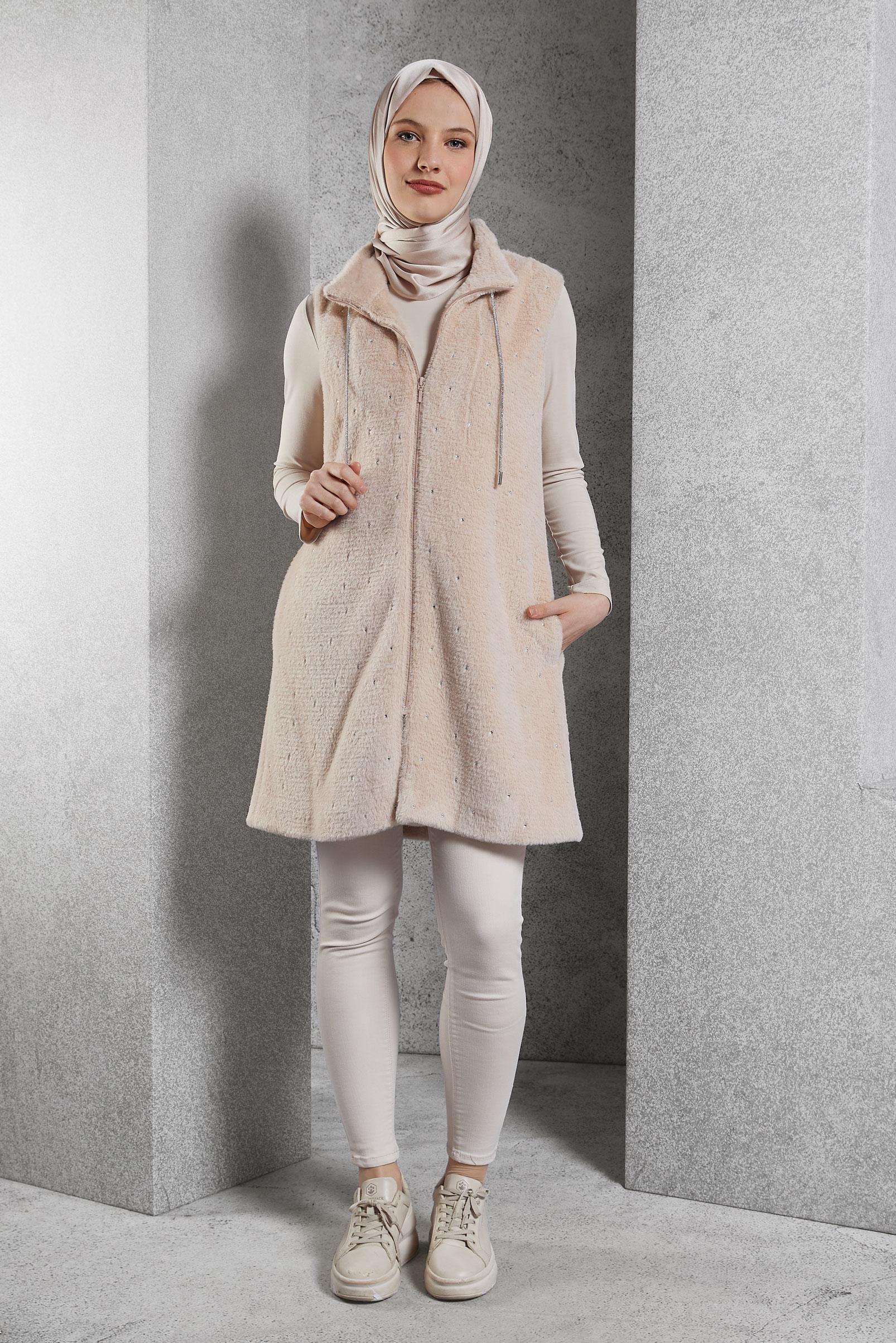 Vêtements hijab BRUN GILET AVEC DÉTAIL DE GEMMES 45267