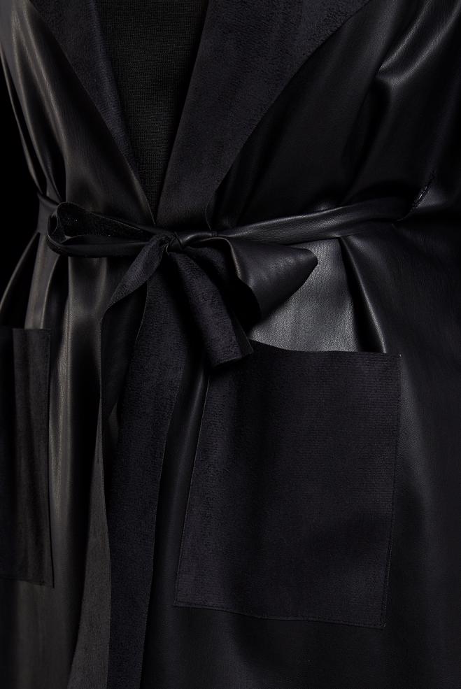 Vêtements hijab NOIR GILET EN SIMILI CUIR AVEC CEINTURE 45276 - ALVİNA