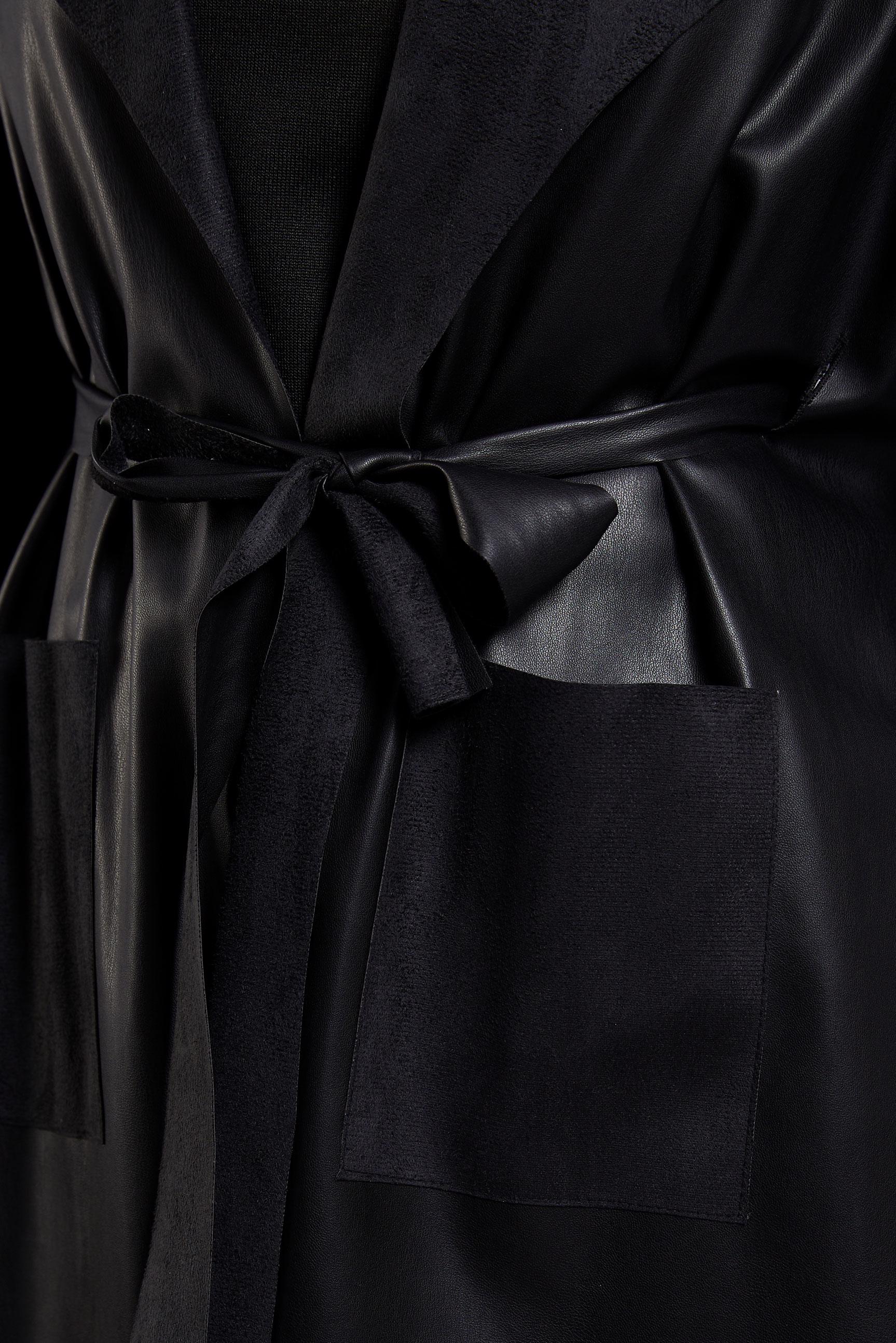 Vêtements hijab NOIR GILET EN SIMILI CUIR AVEC CEINTURE 45276